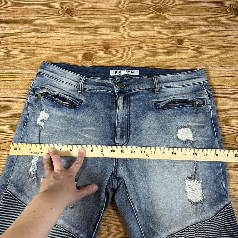 Reason Denim Jeans Distressed Mulberry Moto Jeans Men’s Size 40 Hand Crafted - Picture 8 of 16
